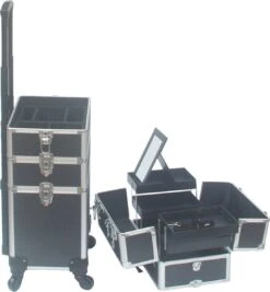 VDD Aluminium Visagie Kappers Koffer Trolley - Make-up Schmink Nagel Koffer Trolley - Zwart -Max Factor Winkel 1112x1200 6