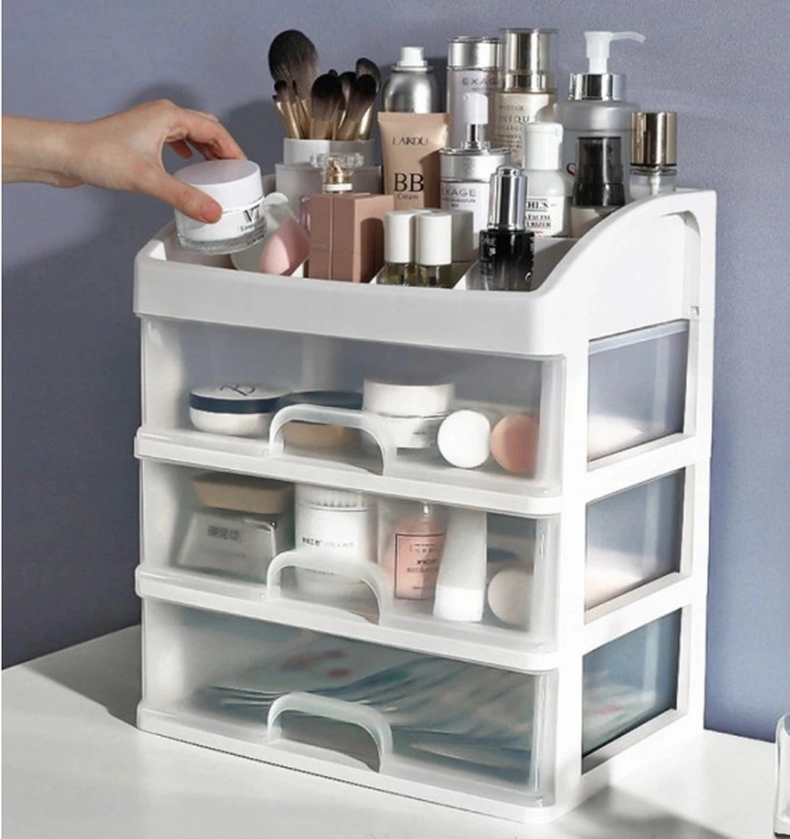 Without Lemon - Make Up Organizer - Opbergdoos Met 3 Lades - Cosmetica - Beauty - Sieraden - Opbergvakken - Cadeau Tip - Wit 4 Without Lemon - Make Up Organizer - Opbergdoos Met 3 Lades - Cosmetica - Beauty - Sieraden - Opbergvakken - Cadeau Tip - Wit - Afbeelding 2