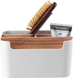 Altom Design Badkamer Orginazer 5-vaks - Gemaakt Van Ecologisch Bamboe - 18 X 14,5 X 9,5 Cm - Wit Bruin - Natura Line - Bamboo - Make-up Opbergbox -Max Factor Winkel 1132x1200 9