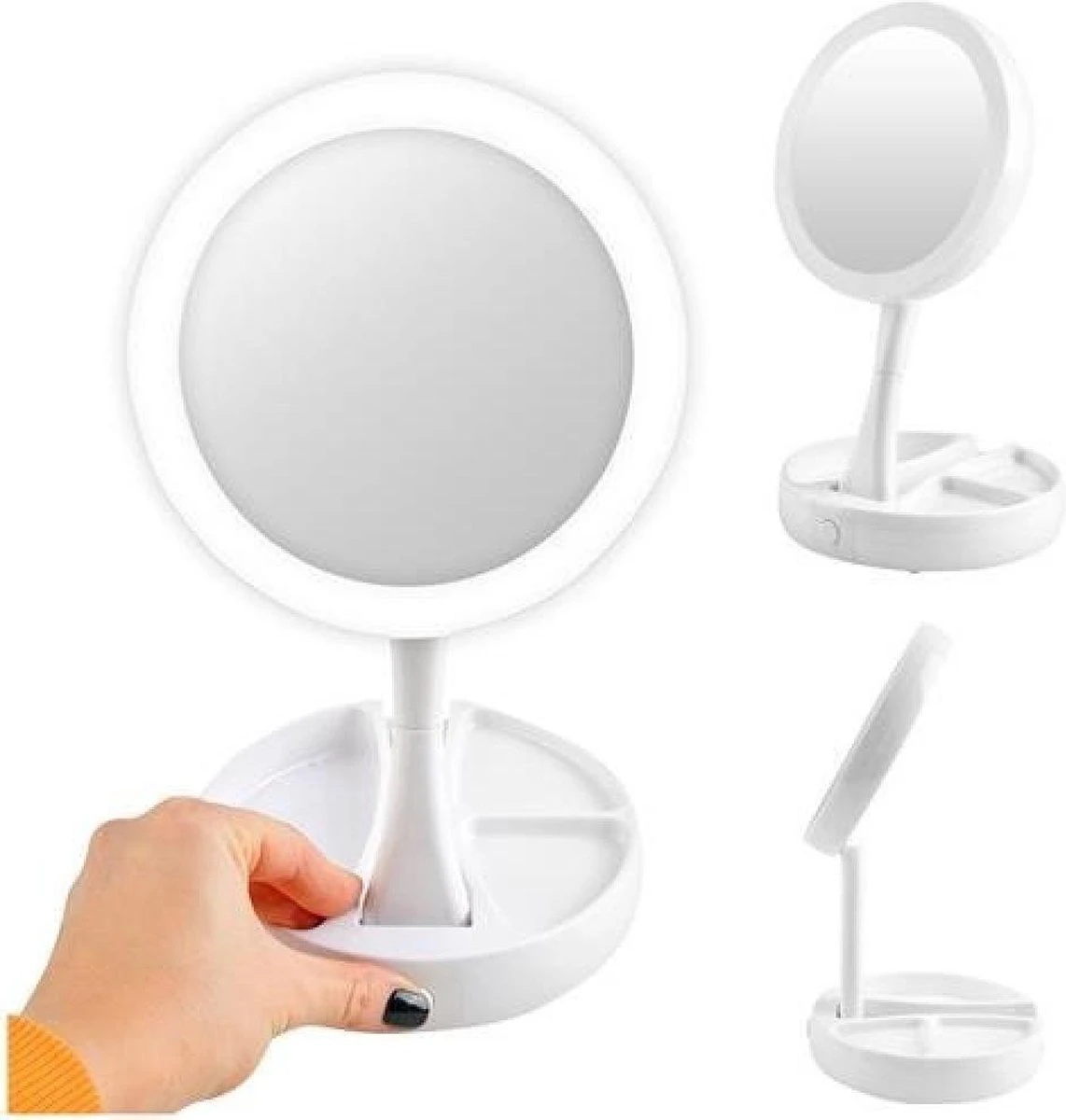 Dubbelzijdige Make Up Spiegel - Scheerspiegels Met LED Verlichting - Met USB Kabeltje - Vergroot Spiegel 4 Dubbelzijdige Make Up Spiegel - Scheerspiegels Met LED Verlichting - Met USB Kabeltje - Vergroot Spiegel - Afbeelding 2