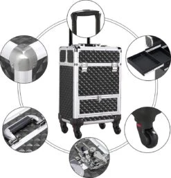 Monkey's Aluminium Kapperskoffer - Zwart - Beauty Case - Cosmeticakoffer - Make-upkoffer - Trolley - 360 Graden Wielen - 34 X 24 X 55.5 Cm -Max Factor Winkel 1155x1200 4