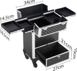 Monkey's Aluminium Kapperskoffer - Zwart - Beauty Case - Cosmeticakoffer - Make-upkoffer - Trolley - 360 Graden Wielen - 34 X 24 X 55.5 Cm -Max Factor Winkel 1200x1107 3