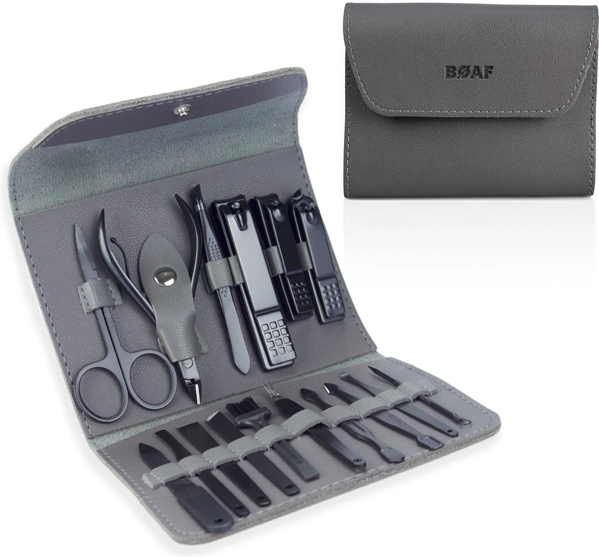 Merkloos Luxe 16-delige | Manicure Set | Met Lederen Opbergetui | Manicureset | Nagelknipper | Grijs 3 Merkloos Luxe 16-delige | Manicure Set | Met Lederen Opbergetui | Manicureset | Nagelknipper | Grijs