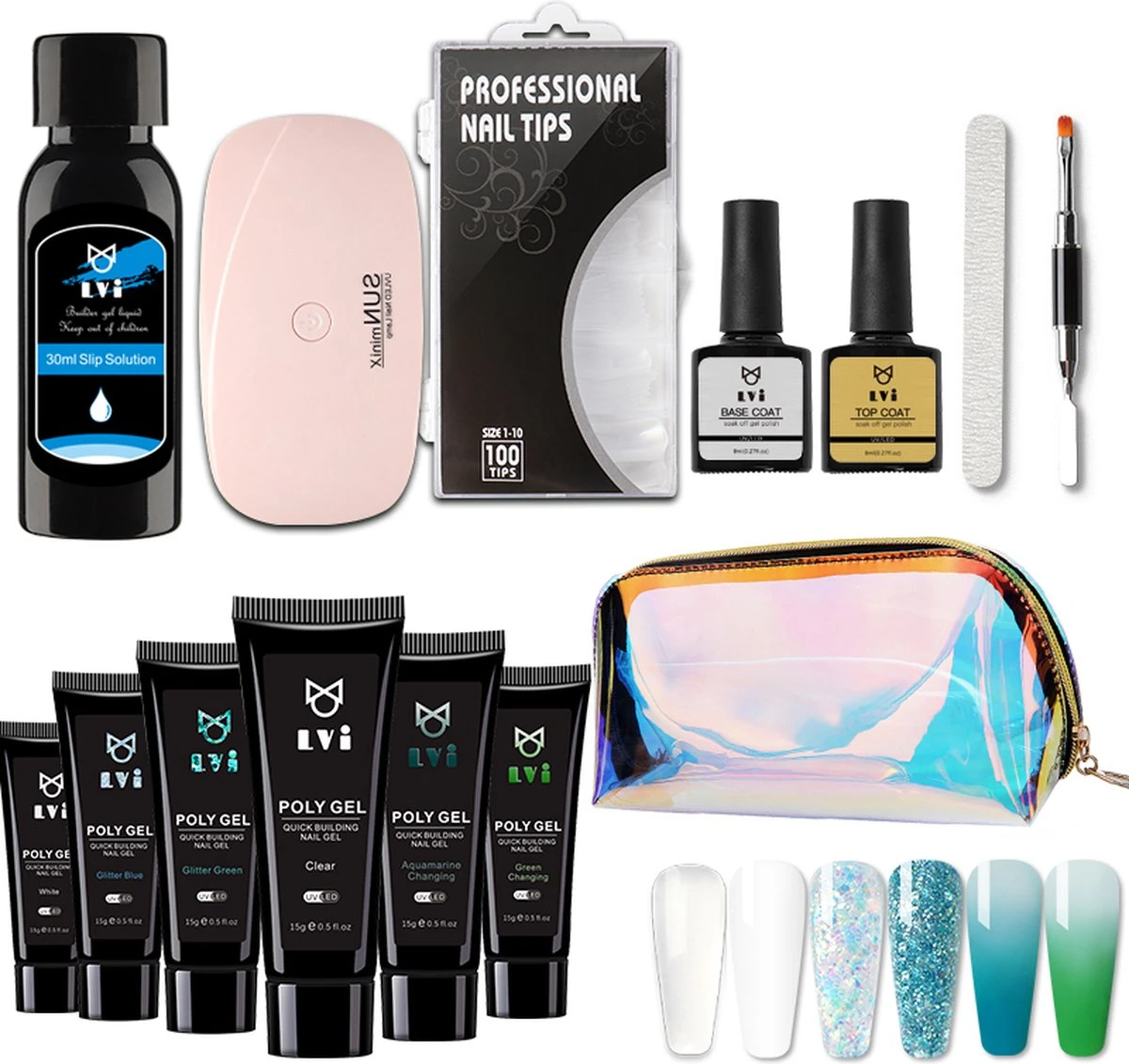 Elvi Polygel Starterskit -Complete Set Inc. USB UV/Led Mini Lamp-6x15g Polygel Kleuren Blauw - Nagelverlenging Polyacryl UV Nagellak-Quick Extension Temperature Color Changing Gel Blue Green 3 Elvi Polygel Starterskit -Complete Set Inc. USB UV/Led Mini Lamp-6x15g Polygel Kleuren Blauw - Nagelverlenging Polyacryl UV Nagellak-Quick Extension Temperature Color Changing Gel Blue Green