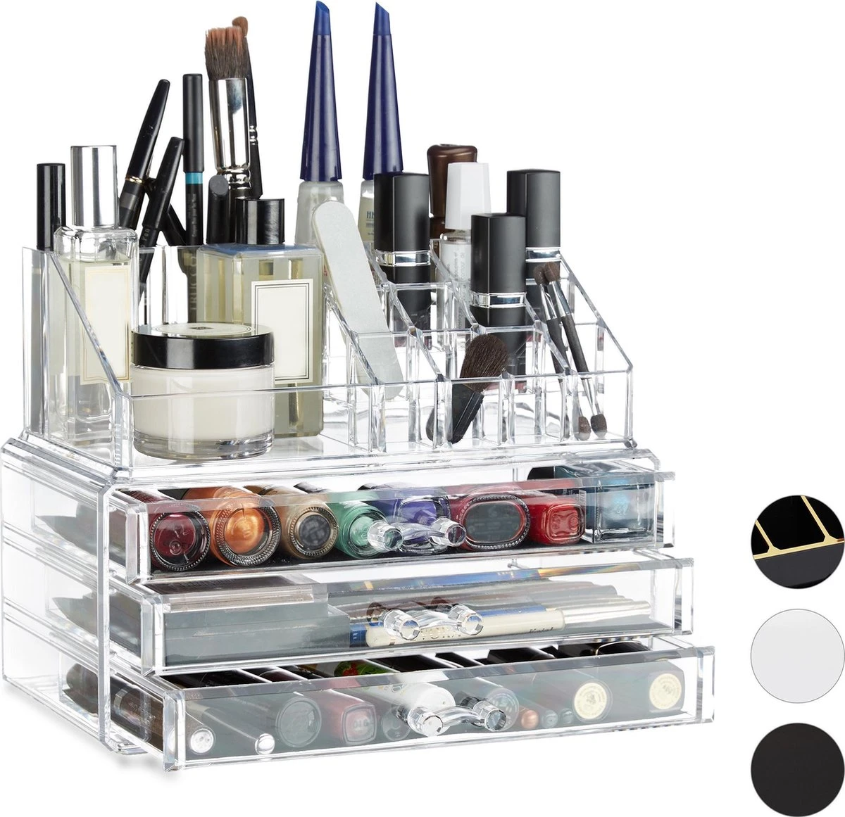 Relaxdays Make-up Organizer Klein - Stapelbaar - Sieradendoosje - Cosmetica - Opbergbox - Doorzichtig 3 Relaxdays Make-up Organizer Klein - Stapelbaar - Sieradendoosje - Cosmetica - Opbergbox - Doorzichtig