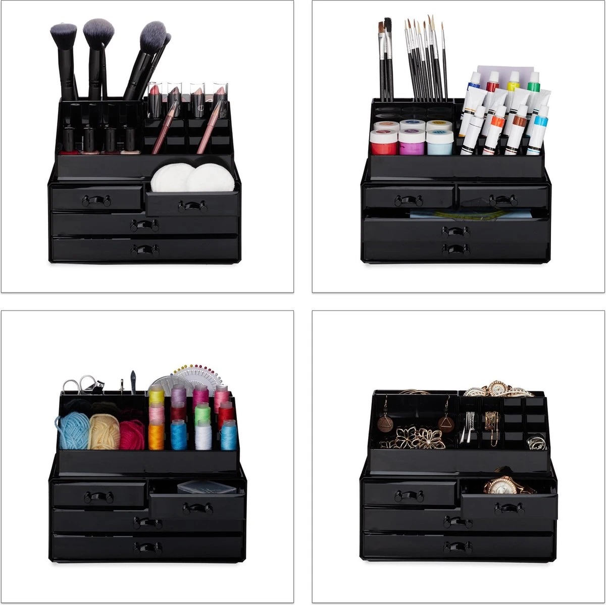 Relaxdays Make-up Organizer - Tweedelig - Cosmetica Opbergdoos + Lippenstift Houder - Zwart 10 Relaxdays Make-up Organizer - Tweedelig - Cosmetica Opbergdoos + Lippenstift Houder - Zwart - Afbeelding 8