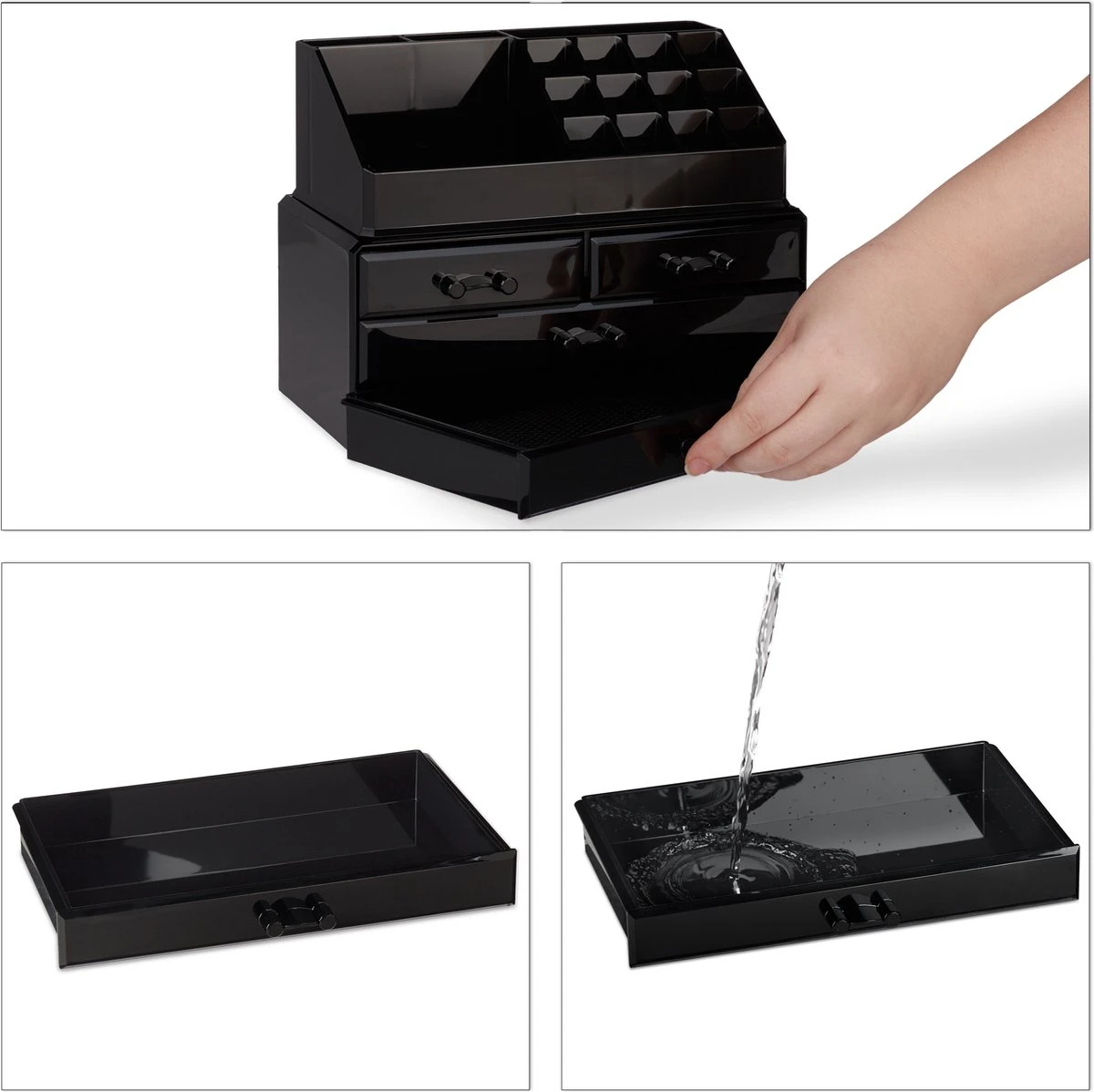 Relaxdays Make-up Organizer - Tweedelig - Cosmetica Opbergdoos + Lippenstift Houder - Zwart 17 Relaxdays Make-up Organizer - Tweedelig - Cosmetica Opbergdoos + Lippenstift Houder - Zwart - Afbeelding 15