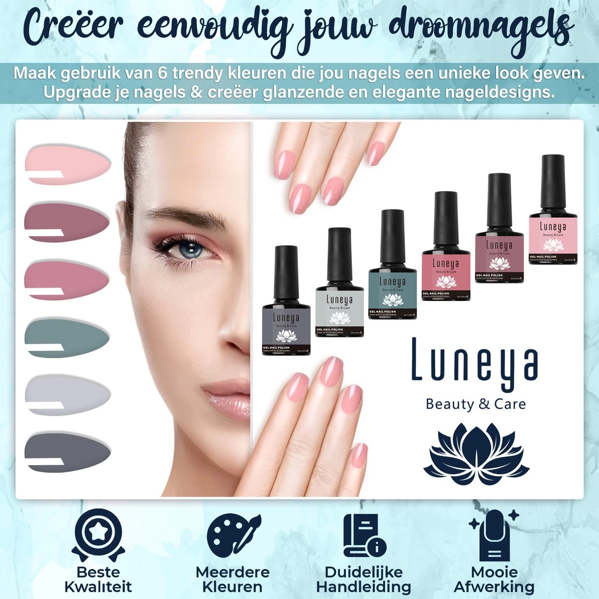 Luneya Gellak - Hidden Blossom Edition - 6-Delige Gellak Starterspakket - Gel Nagellak 4 Luneya Gellak - Hidden Blossom Edition - 6-Delige Gellak Starterspakket - Gel Nagellak - Afbeelding 2