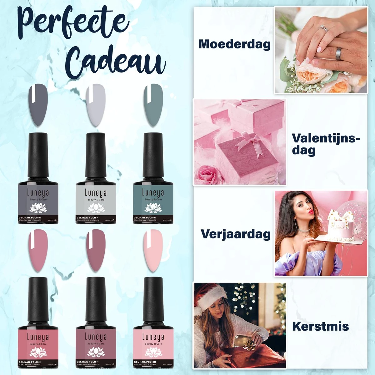 Luneya Gellak - Hidden Blossom Edition - 6-Delige Gellak Starterspakket - Gel Nagellak 5 Luneya Gellak - Hidden Blossom Edition - 6-Delige Gellak Starterspakket - Gel Nagellak - Afbeelding 3