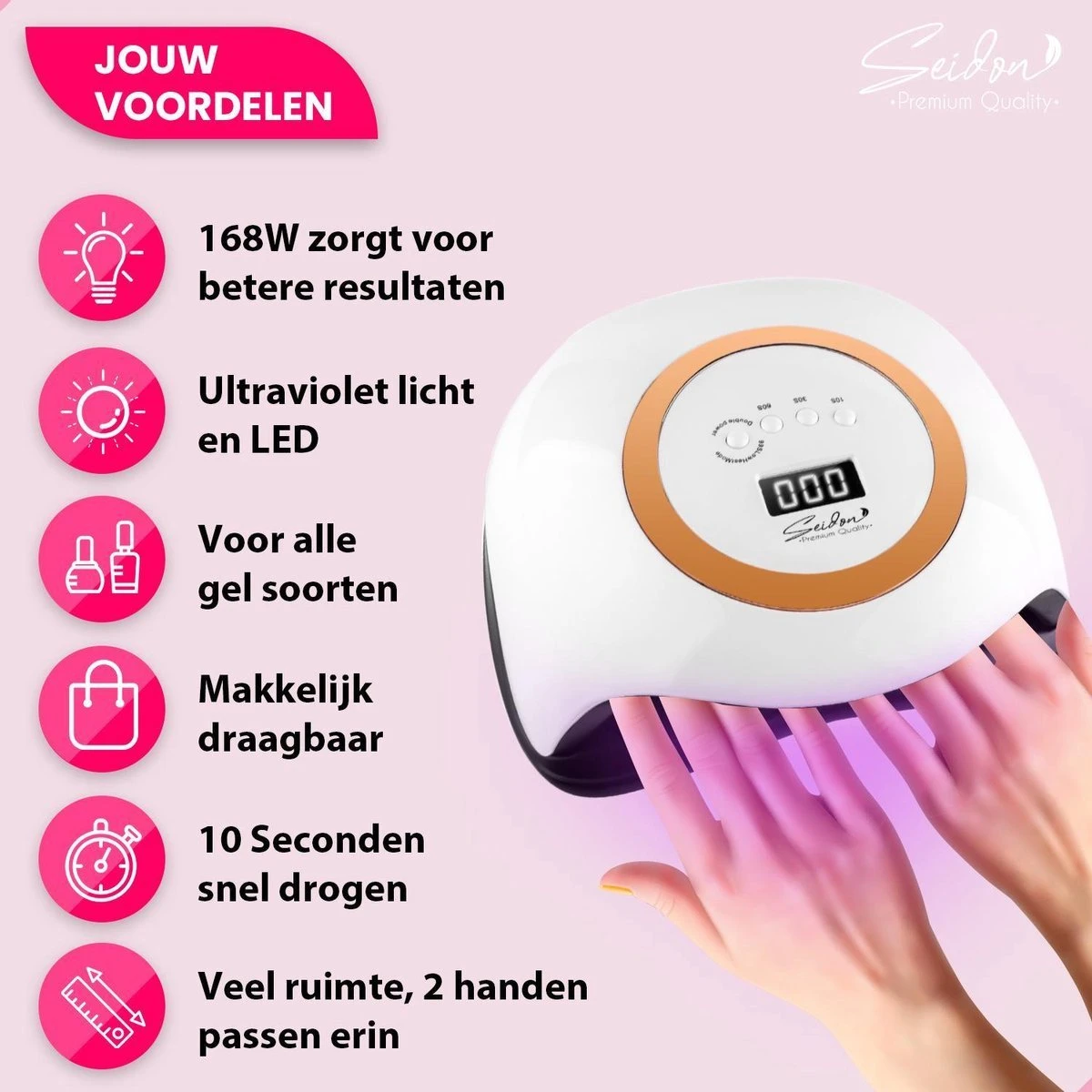 Seidon© Nageldroger 168W - LED Lamp Nagels - Gellak Lamp - UV Lamp Gelnagels 4 Seidon© Nageldroger 168W - LED Lamp Nagels - Gellak Lamp - UV Lamp Gelnagels - Afbeelding 2