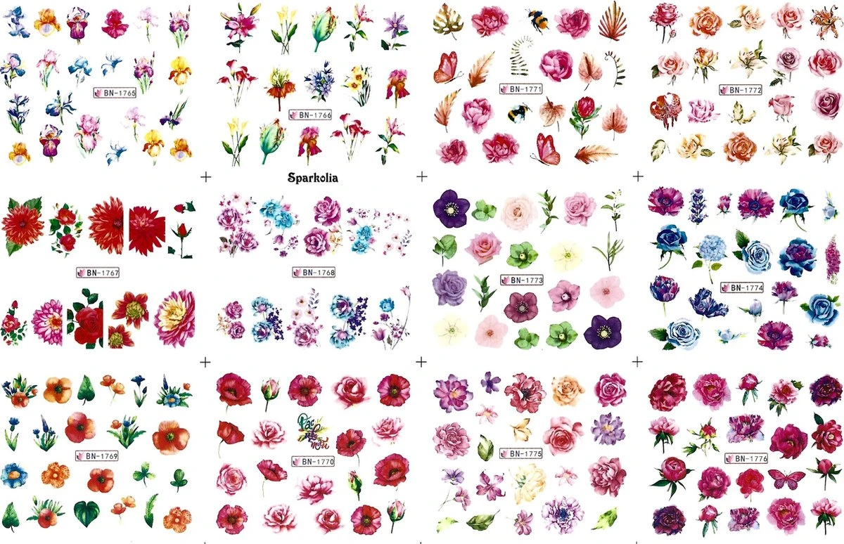 Nagel Stickervel Bloemen Met 9 Designs Water Transfer Stickers | Nail Art | Nagelstickers | Sparkolia 3 Nagel Stickervel Bloemen Met 9 Designs Water Transfer Stickers | Nail Art | Nagelstickers | Sparkolia