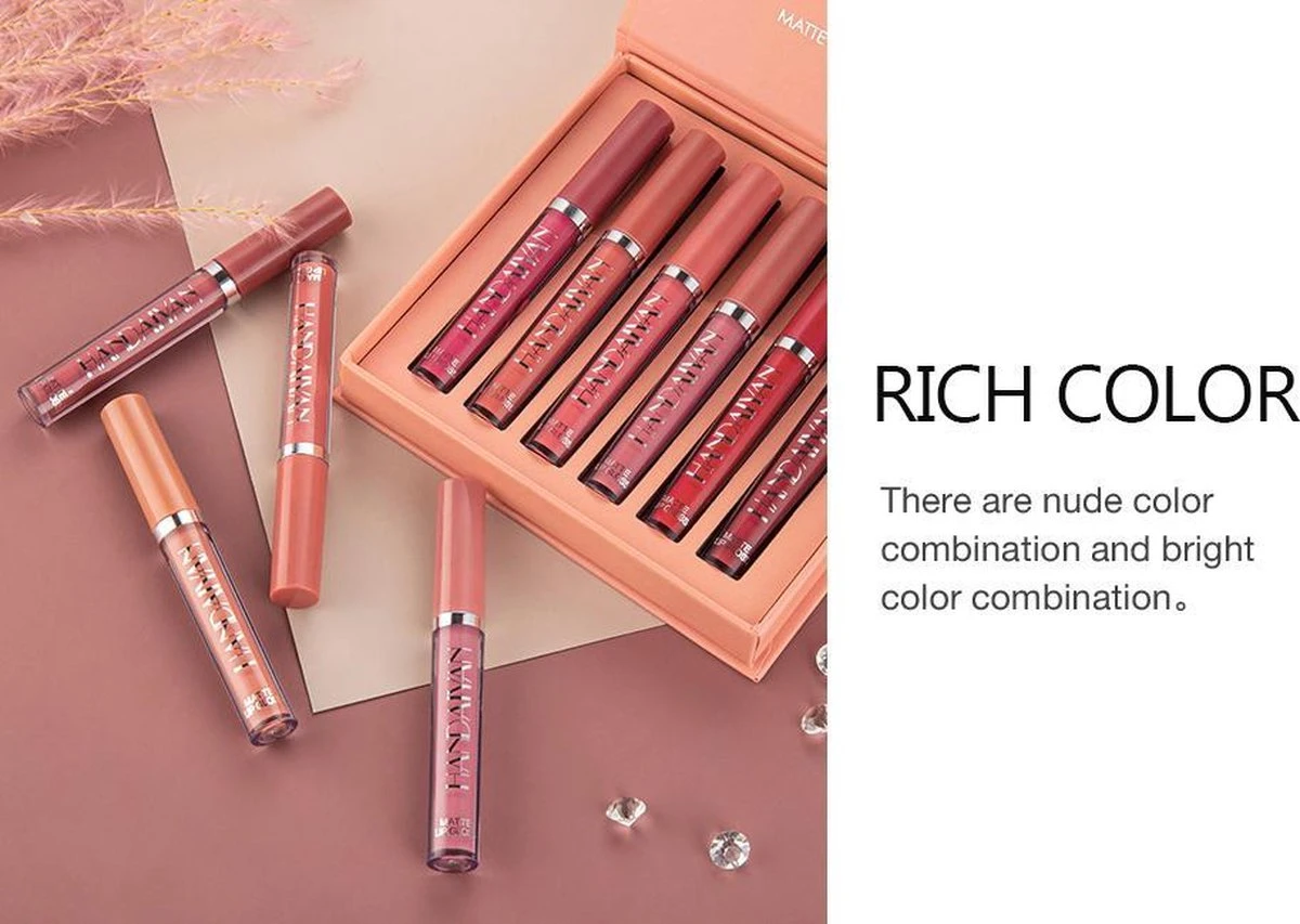 HANDAIYAN® | Liquid Lipsticks | Set Van 6 | Matte Lippenstift | Vloeibare Lippenstift | Waterproof | Make Up Set | Geschenkset | Giftset | Lipstick | Lippenstift | Lipgloss | Lip Gloss 5 HANDAIYAN® | Liquid Lipsticks | Set Van 6 | Matte Lippenstift | Vloeibare Lippenstift | Waterproof | Make Up Set | Geschenkset | Giftset | Lipstick | Lippenstift | Lipgloss | Lip Gloss - Afbeelding 3