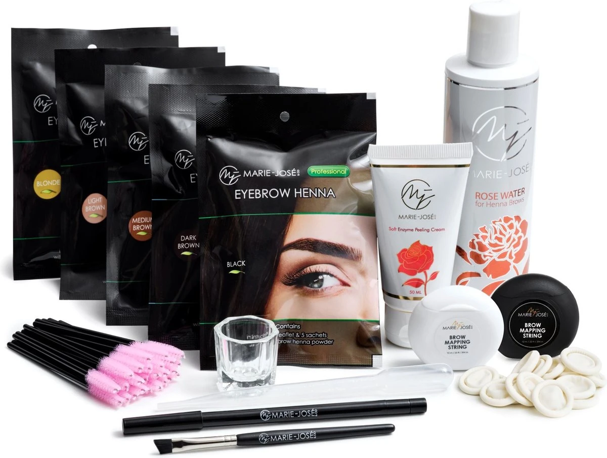 Marie-José & Co Henna Brows Start Set - Alle Kleuren & Accessoires - Wenkbrauwverf Start Kit Voor Professionals 3 Marie-José & Co Henna Brows Start Set - Alle Kleuren & Accessoires - Wenkbrauwverf Start Kit Voor Professionals