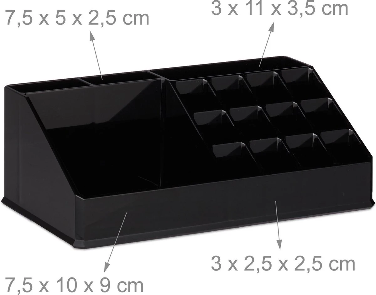 Relaxdays Make-up Organizer - Tweedelig - Cosmetica Opbergdoos + Lippenstift Houder - Zwart 11 Relaxdays Make-up Organizer - Tweedelig - Cosmetica Opbergdoos + Lippenstift Houder - Zwart - Afbeelding 9