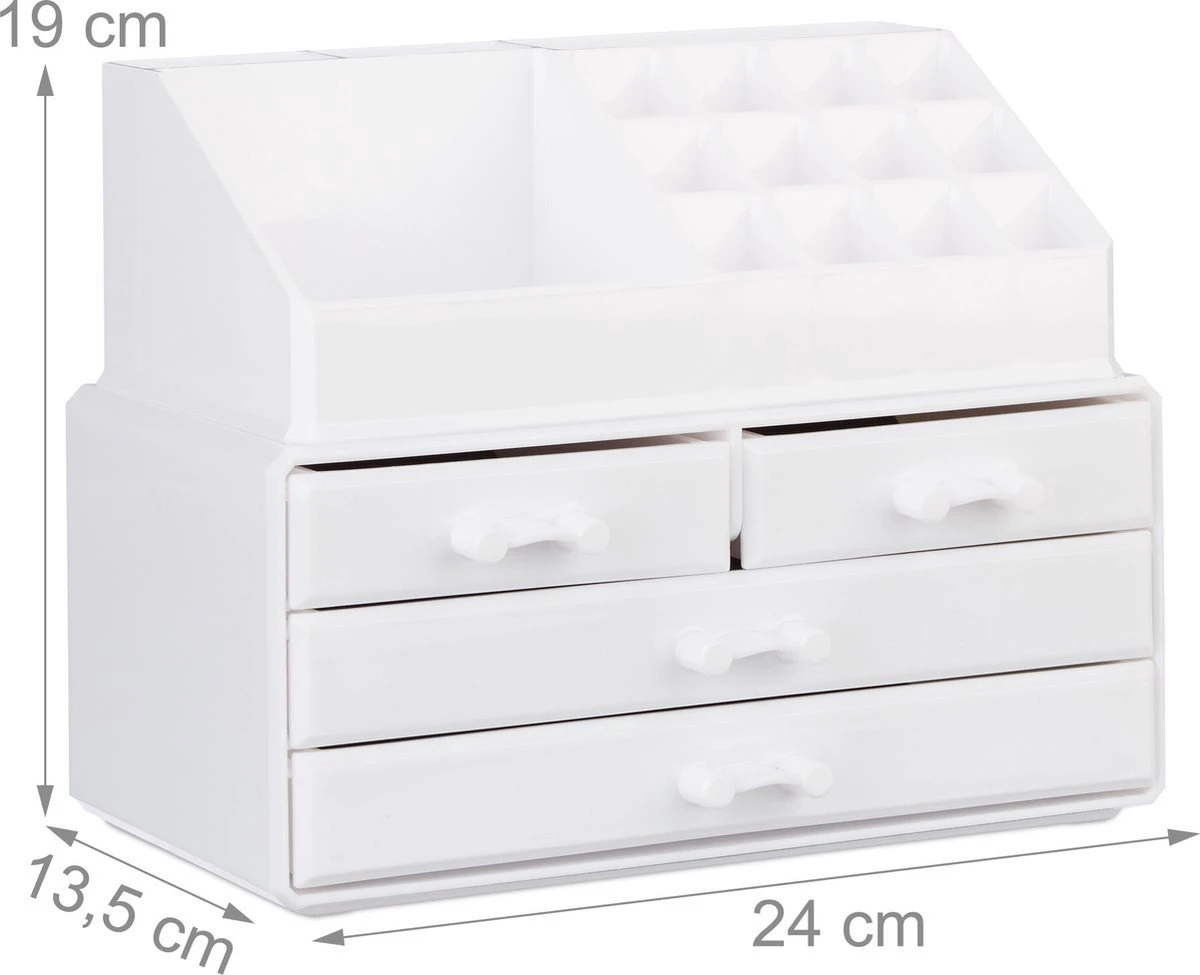 A&K 2in1 Make-up Organizer - 4 Lades Cosmetica Opbergdoos - Kaptafel - Wit 8 A&K 2in1 Make-up Organizer - 4 Lades Cosmetica Opbergdoos - Kaptafel - Wit - Afbeelding 6