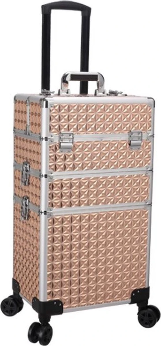 Kapper Koffer Gouden Kleur | Nagel | Visagist | Make-up | Cosmetica | Schminken | Trolley Stevig En Gemaakt Van Aluminium | 3 Delig | 8 Wielen | Bedekt Met Mooie Diamantjes 3 Kapper Koffer Gouden Kleur | Nagel | Visagist | Make-up | Cosmetica | Schminken | Trolley Stevig En Gemaakt Van Aluminium | 3 Delig | 8 Wielen | Bedekt Met Mooie Diamantjes