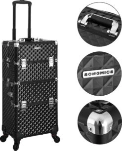 Merkloos Trolley, Make-up Koffer, Cosmetische Koffer, Voor Nageldesign, Make-up Organizer, Koffer Met Draagtas, Zwart JHZ04B -Max Factor Winkel 970x1200 1