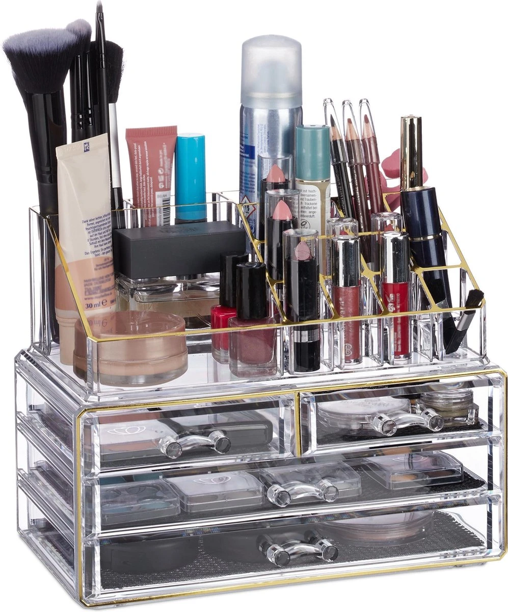 Relaxdays Make-up Organizer - Tweedelig - Cosmetica Opbergdoos + Lippenstift Houder - Zwart 5 Relaxdays Make-up Organizer - Tweedelig - Cosmetica Opbergdoos + Lippenstift Houder - Zwart - Afbeelding 3