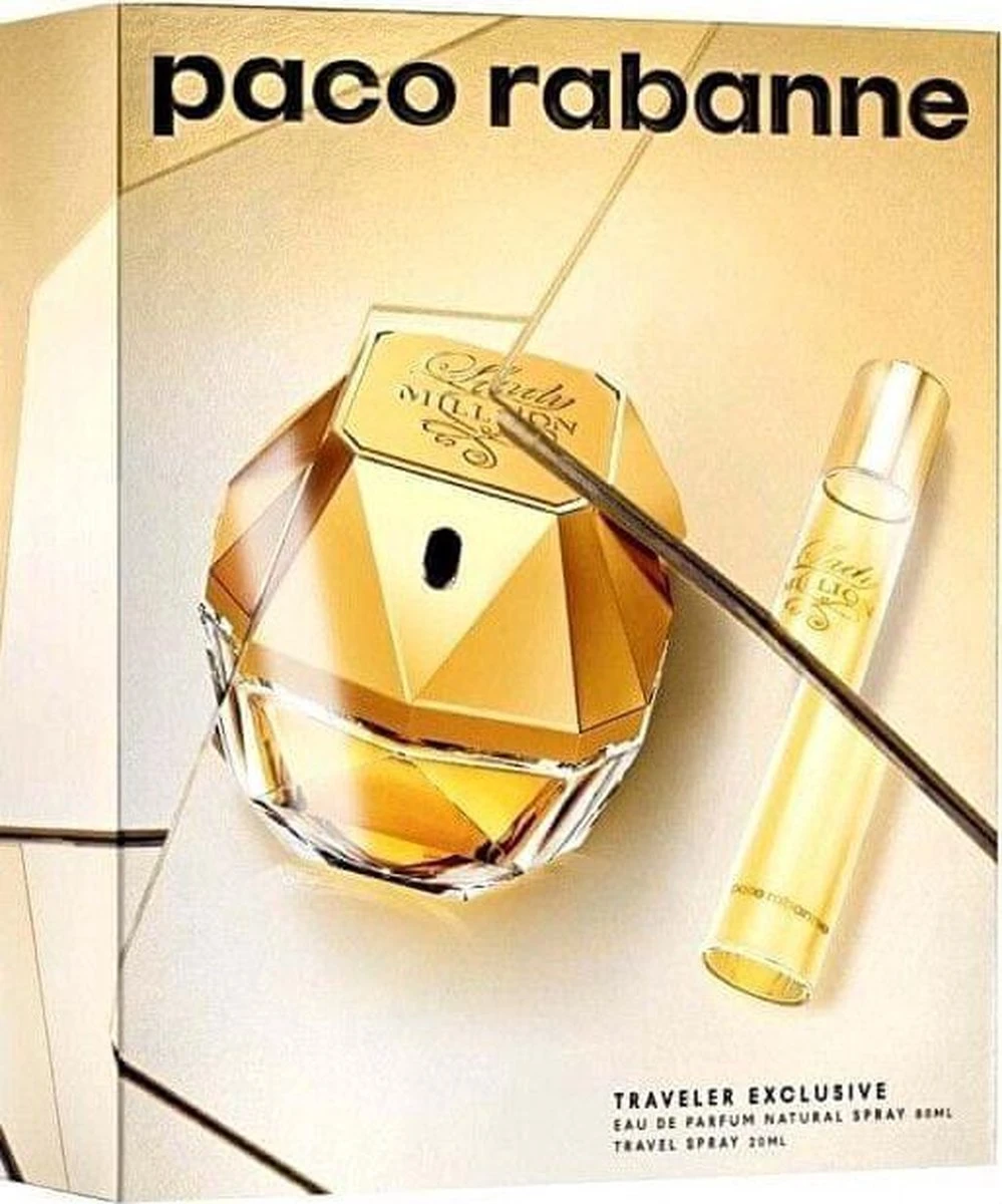 Paco Rabanne Lady Million Giftset 80 Ml Eau De Parfum Spray + 20 Ml Eau De Parfum Tasspray - Cadeauset Voor Dames - Damesparfum 7 Paco Rabanne Lady Million Giftset 80 Ml Eau De Parfum Spray + 20 Ml Eau De Parfum Tasspray - Cadeauset Voor Dames - Damesparfum - Afbeelding 5